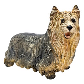 Vintage Mid-Century Italian Style Plaster Yorkie Figurine Enamel 16.5" For Sale
