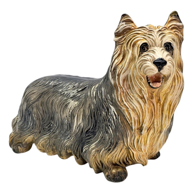 Vintage Mid-Century Italian Style Plaster Yorkie Figurine Enamel 16.5" For Sale