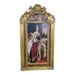 French Baroque Style Gold Leaf Portrait Frame – Ornate Giltwood Wall Art With Cherubs, Floral Garlands & Royal Portrait For Sale