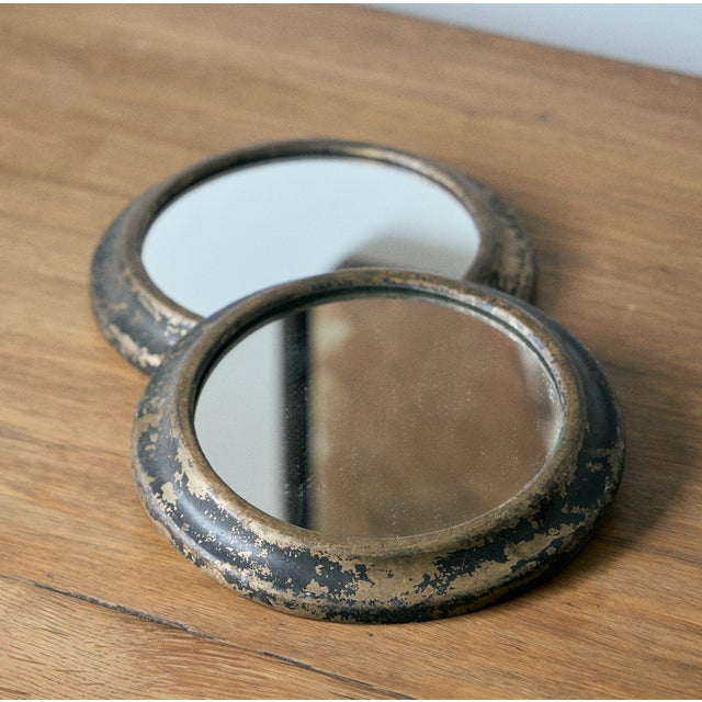 Rustic Pair of Small Vintage Metal Porthole Wall Mirrors For Sale - Image 3 of 11