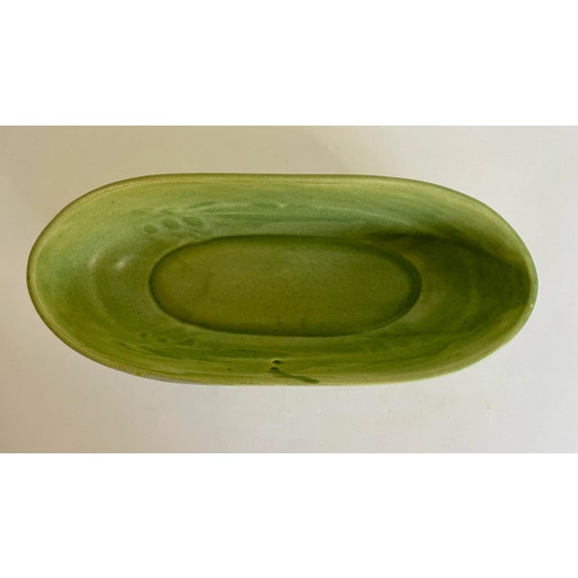 Mid 20th Century Mid 20th Century F. P. Usa Green Pottery Glazed Oval Bowl For Sale - Image 5 of 12