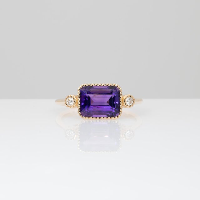 2.1Ct Zambian Amethyst Ring With Natural Diamonds Accents: Solid 14k Gold, Size 6.75 For Sale - Image 4 of 7