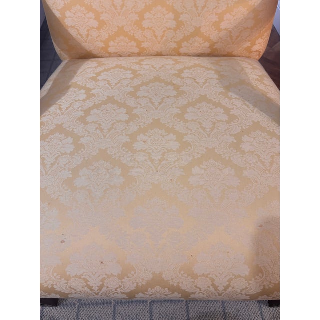 Traditional Pale Buttercream Yellow Damask Carved Mahogany Martha Washington Library Living Room Chairs, a Pair For Sale - Image 12 of 12