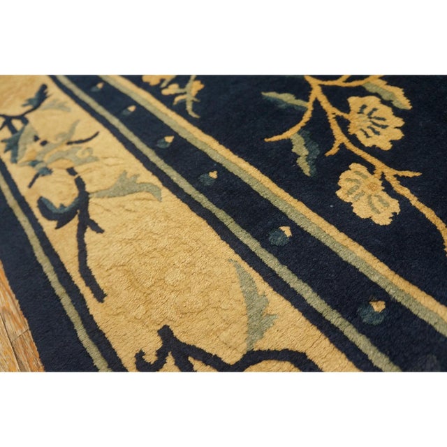 Chinese 1920s Navy Blue Medallion Oriental Antique Chinese Peking Small Rug 3' X 4'10'' For Sale - Image 3 of 9