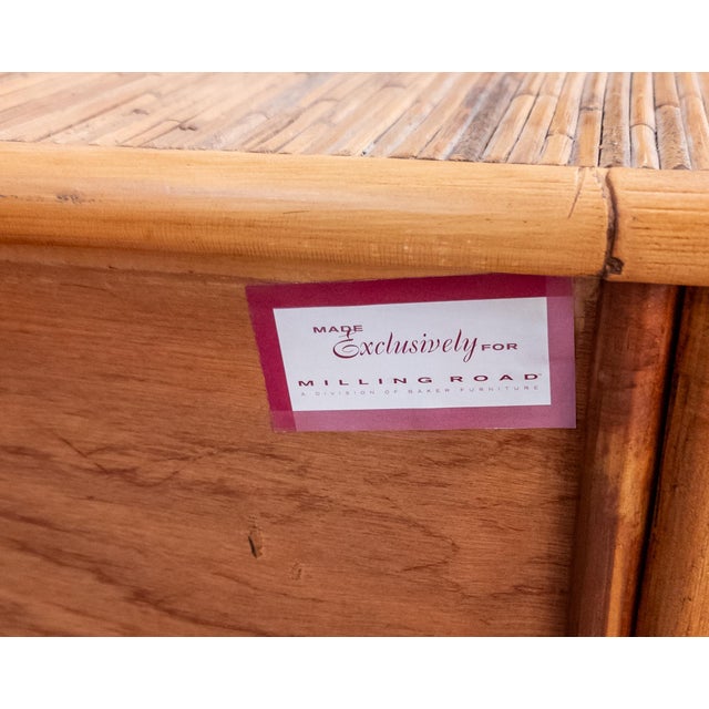 Late 20th Century Chinoiserie Safari Style Bamboo and Rattan Chest of Drawers Milling Road by Baker For Sale - Image 11 of 16