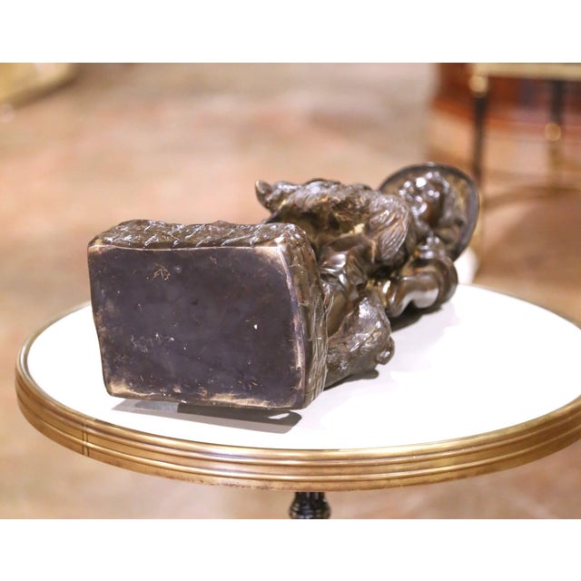 Mid 20th Century Mid-Century French Patinated Bronze Sculpture of a Young Hunter With Hare For Sale - Image 10 of 10