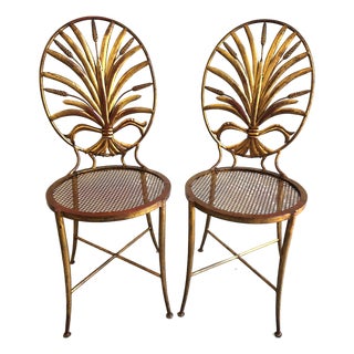Pair of 1960s Italian Gilt Metal Wheat Sheaf Chairs by S. Salvadori For Sale