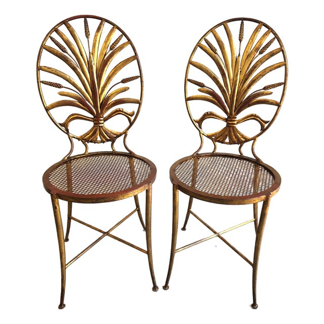 Pair of 1960s Italian Gilt Metal Wheat Sheaf Chairs by S. Salvadori For Sale