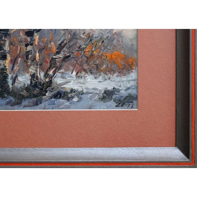 Edgars Vinters, Winter Morning, 1977, Oil on Cardboard For Sale - Image 4 of 5