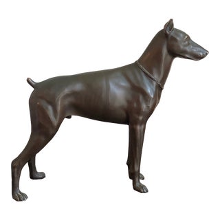 Antique Early 20th Century Bronzed Cast Doberman Pinscher Sculpture For Sale