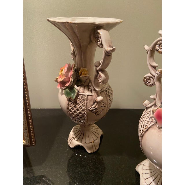 Capodimonte Vintage Capodimonte Vases with Flowers - a Pair For Sale - Image 4 of 8