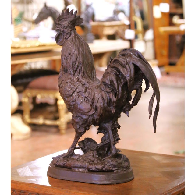 Early 20th Century Early 20th Century French Cast-Iron Rooster Sculpture on Oval Base For Sale - Image 5 of 11