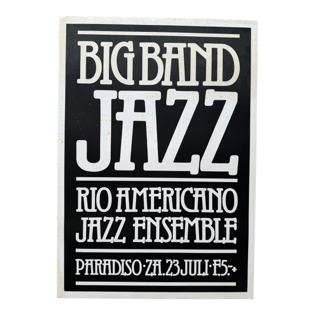 1970s Paradiso Jazz Concert Poster, Rio Americano Jazz Ensemble, Vintage, Amsterdam For Sale