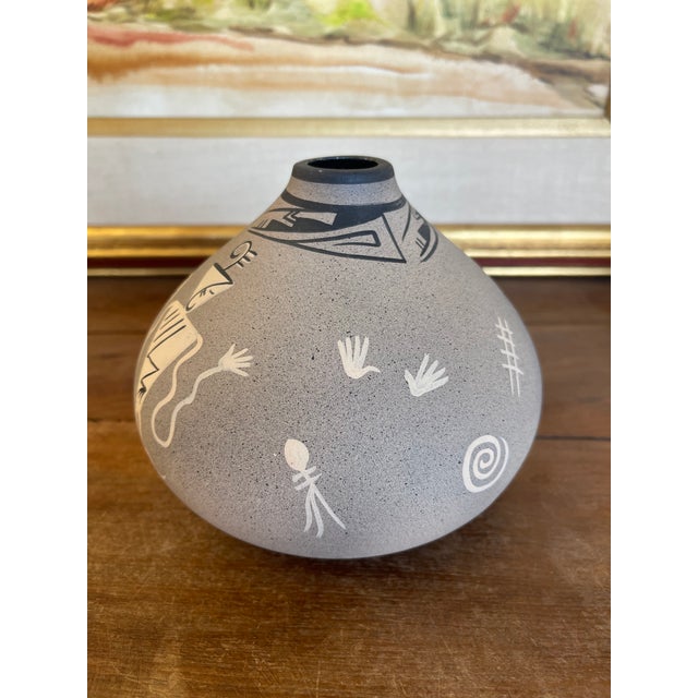 Vintage Kopa Native American Style Pottery Vase, Hand-Painted Black and White For Sale - Image 4 of 8