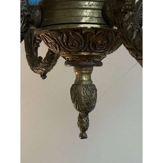 French Small Antique French Porcelain and Brass Chandelier With Gold Gilt For Sale - Image 3 of 6
