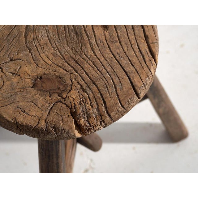 Brown Vintage Primitive Stool, 1920 For Sale - Image 8 of 9