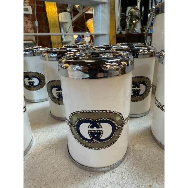 Gucci Vintage Gucci Ice Bucket and Glass Set With Logo, Italy 1970 - 14 pcs For Sale - Image 4 of 13