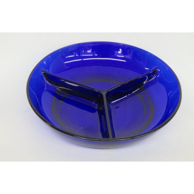 Cobalt Blue Glass Relish Dish Round 3 Compartment Sectioned Serving Bowl 4907b For Sale - Image 11 of 12