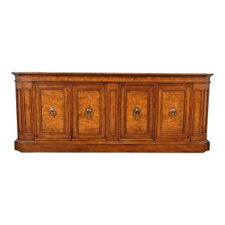 Baker Furniture French Regency Louis XVI Carved Cherry and Burl Wood Sideboard or Bar Cabinet, Circa 1960s For Sale