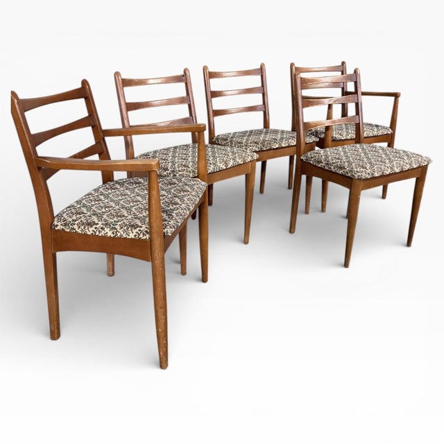 Vintage Ladder-Back Dining Chairs with Floral Tapestry Upholstery & Timber Frames, Set of 5 For Sale - Image 3 of 7