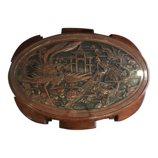 20th Century Asian Mahogany Carved Tea Table and Stools - 7 Pieces For Sale