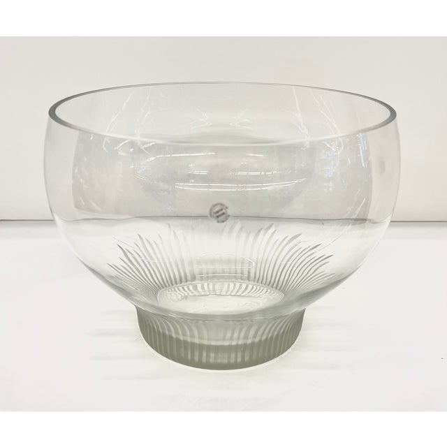 1980s Danish Design Handcrafted Glass Bowl With Decorative Hand Etched Base – Made in Romania For Sale In Detroit - Image 6 of 8