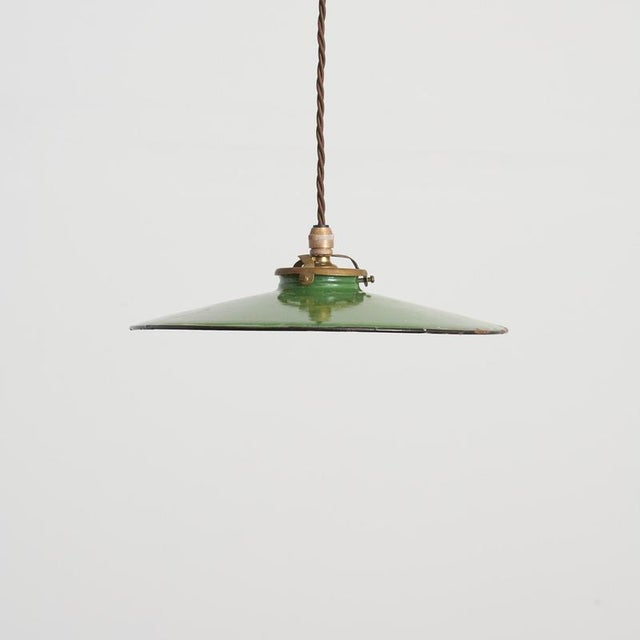 Vintage French Coolie Enamel Pendant Light in Green, 1930s For Sale - Image 6 of 6