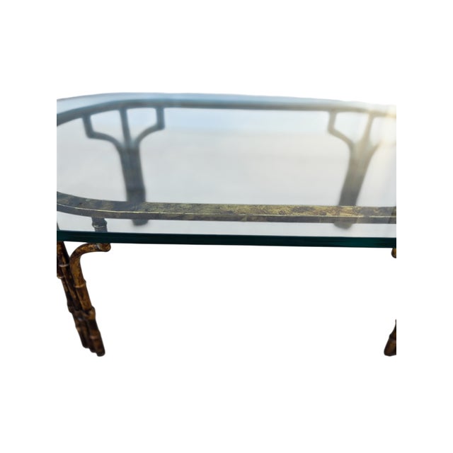 Italian Vintage Metal Faux Bamboo Italian Regency Coffee Table Gold Gilt Maison Style For Sale - Image 3 of 18