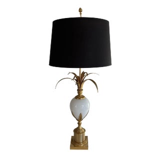 1970 Table Lamp in Gold Nickel and White Opaline in the Shape of an Ostrich Egg in the Style of Maison Charles For Sale