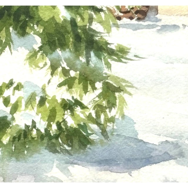 Framed Watercolor Painting Cottage in the Snow For Sale - Image 4 of 7