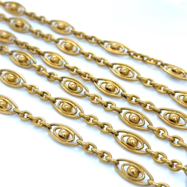 Late 19th Century Victorian, Yellow Gold Fancy Link Muff Long Chain Necklace, 63 Inches For Sale In Chicago - Image 6 of 6