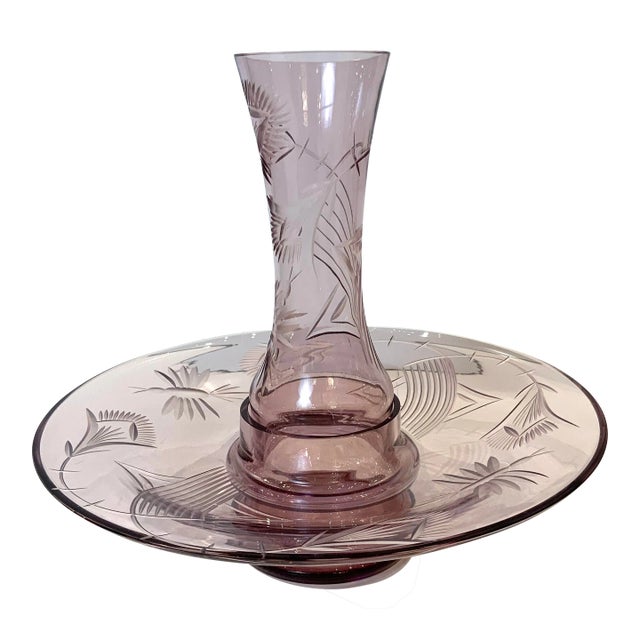 1950s French Cut Glass Amethyst Center Piece. For Sale