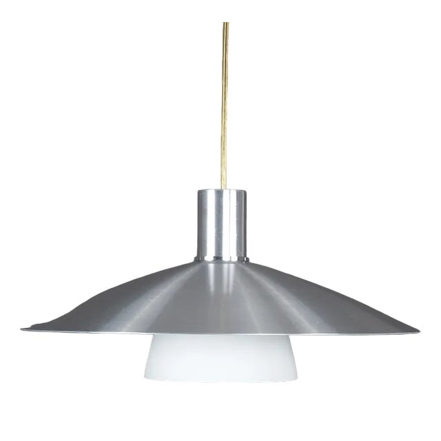 Danish Hanging Lamp in Metal with Milk Glass, 1980s For Sale