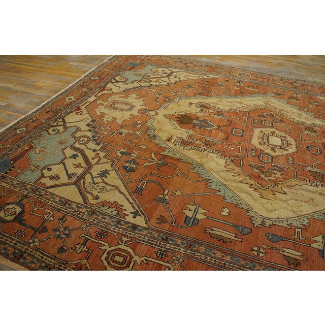 Radiant Orange Terra Cotta Color With Great Medallion Design Antique Serapi Rug For Sale - Image 10 of 12