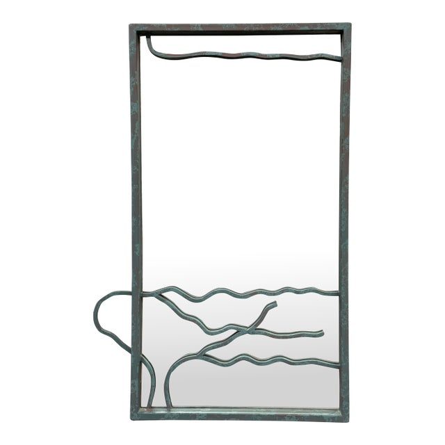 Postmodern Patinated Abstract Wave Wall Mirror For Sale