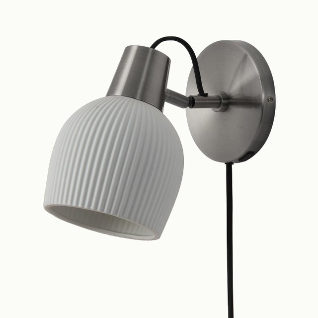 2010s Petaluma Bone Porcelain Wall Sconce - Satin Nickel, Plug-In, Dimmer For Sale - Image 5 of 11