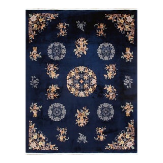 Pasargad Home Antique Art Deco Navy Area Rug, 7'10'' X 10' 3'' For Sale