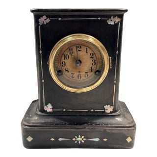 19th Century American Cast Iron Mantel Clock With Pearl Inlay For Sale
