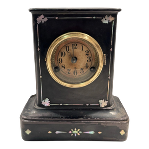 19th Century American Cast Iron Mantel Clock With Pearl Inlay