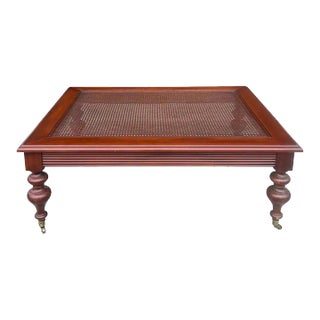 Ethan Allen Cherry British Classics Glass Top Caned Coffee Table For Sale