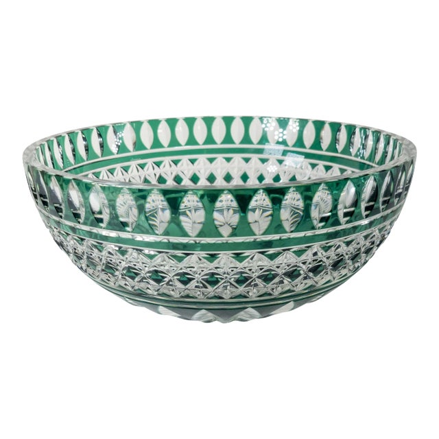 Early 20th Century Val Saint Lambert Green Cut to Clear Lead Crystal Bowl For Sale