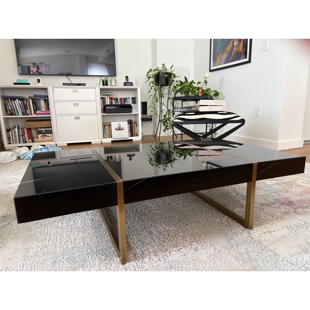 Black Custom Made Marble and Brass Coffee Table, Imported From Turkey 2023 For Sale - Image 8 of 10