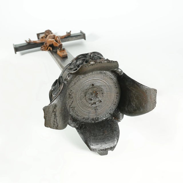 19th Century Antique Neo Gothic Carved Wood Corpus Christ Crucifix Altar Piece, Devil Feet For Sale - Image 9 of 9