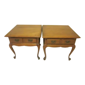 1970s Colonial Maple End Tables Wood Sprague Carleton Style Set of 2