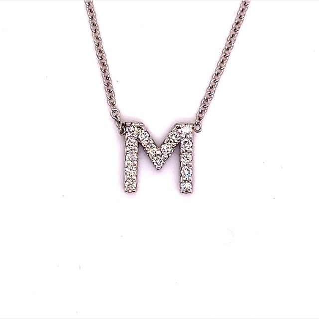 Diamond Letter "M" Pendant Necklace 14k Gold 0.19 TCW Certified For Sale - Image 4 of 12