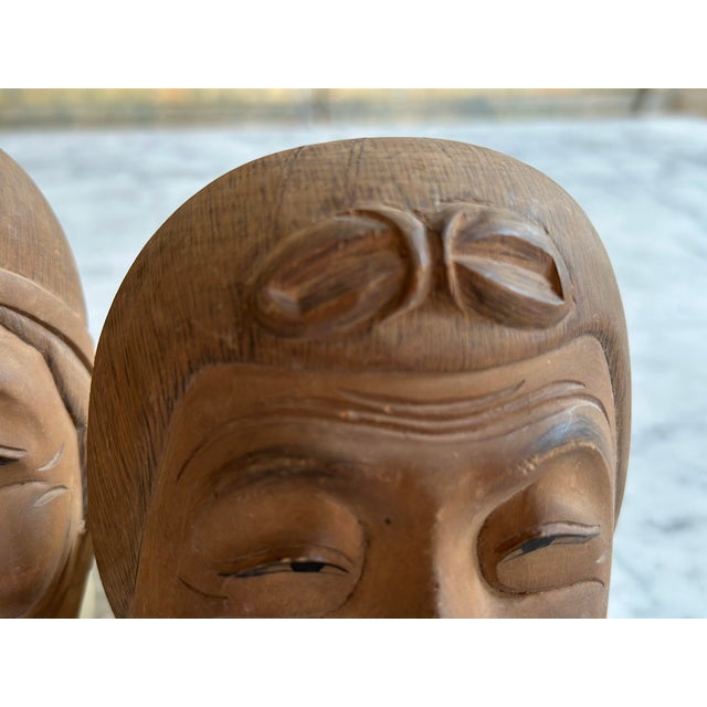 Vintage Japanese Kyogen Masks in Hand-Carved Wood, 1950s, Set of 2 For Sale - Image 10 of 15