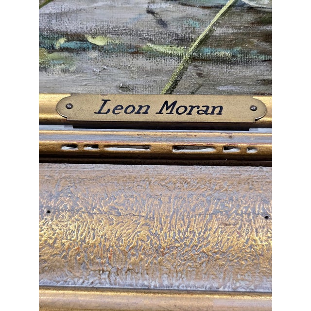Leon Moran—Elegant Figures Fishing on the Water-19th-Century American Romantic Oil Painting For Sale - Image 10 of 14