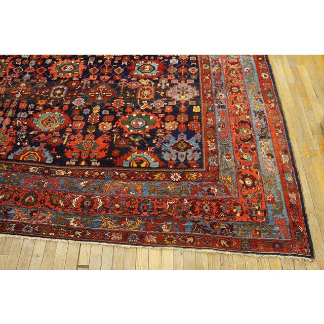 1900s Blue Navy Harshang Tribal Antique W. Persian Bijar Rug 11'8" X 14'2" Handknotted Wool Carpet For Sale - Image 13 of 18