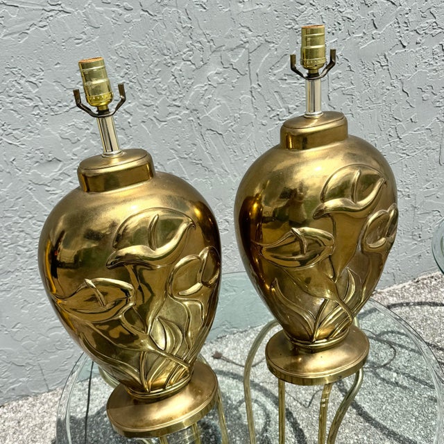 Art Deco Art Deco Dolbi Cashier Style Brass Tulip Table Lamps - A Pair For Sale - Image 3 of 10