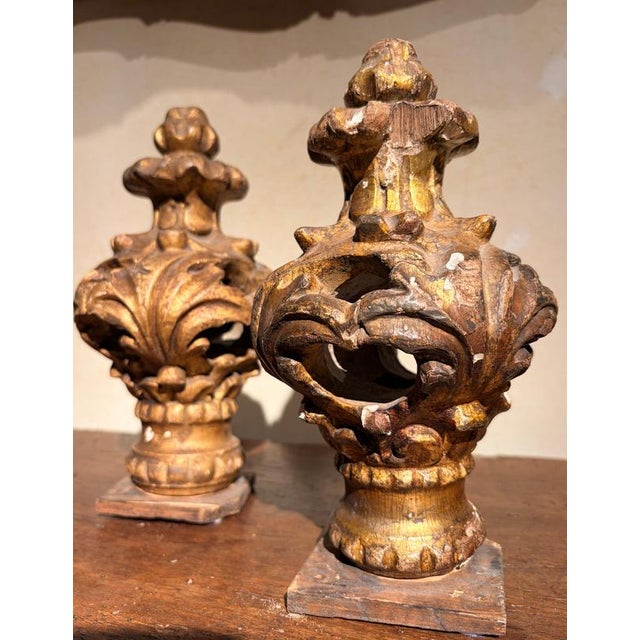 18th Century Louis XV Architectural Carved and Gilded Wood Finials, Set of 2 For Sale - Image 9 of 14